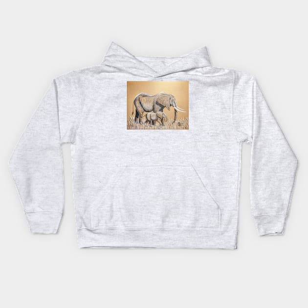 Elephant Mom with Baby Kids Hoodie by Matt Starr Fine Art